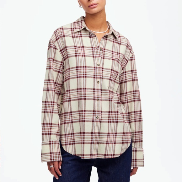 Madewell Organic Cotton Relaxed Straight-Hem Button-Up Shirt Plaid Alabaster M - Picture 1 of 9